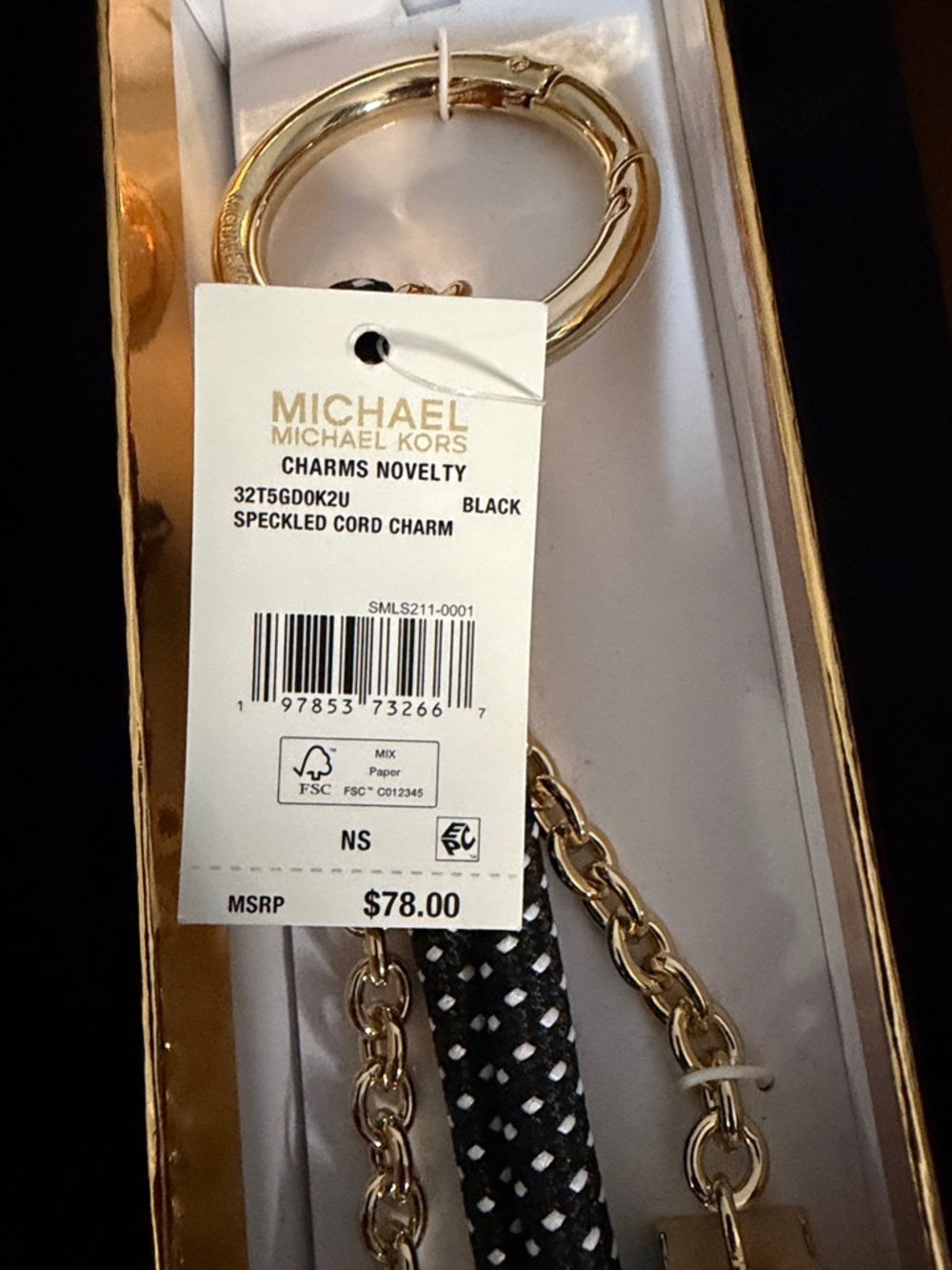 Michael Kors Black & White Polka Dot Gold-Tone Keyring Charm - Picture 2 of 2